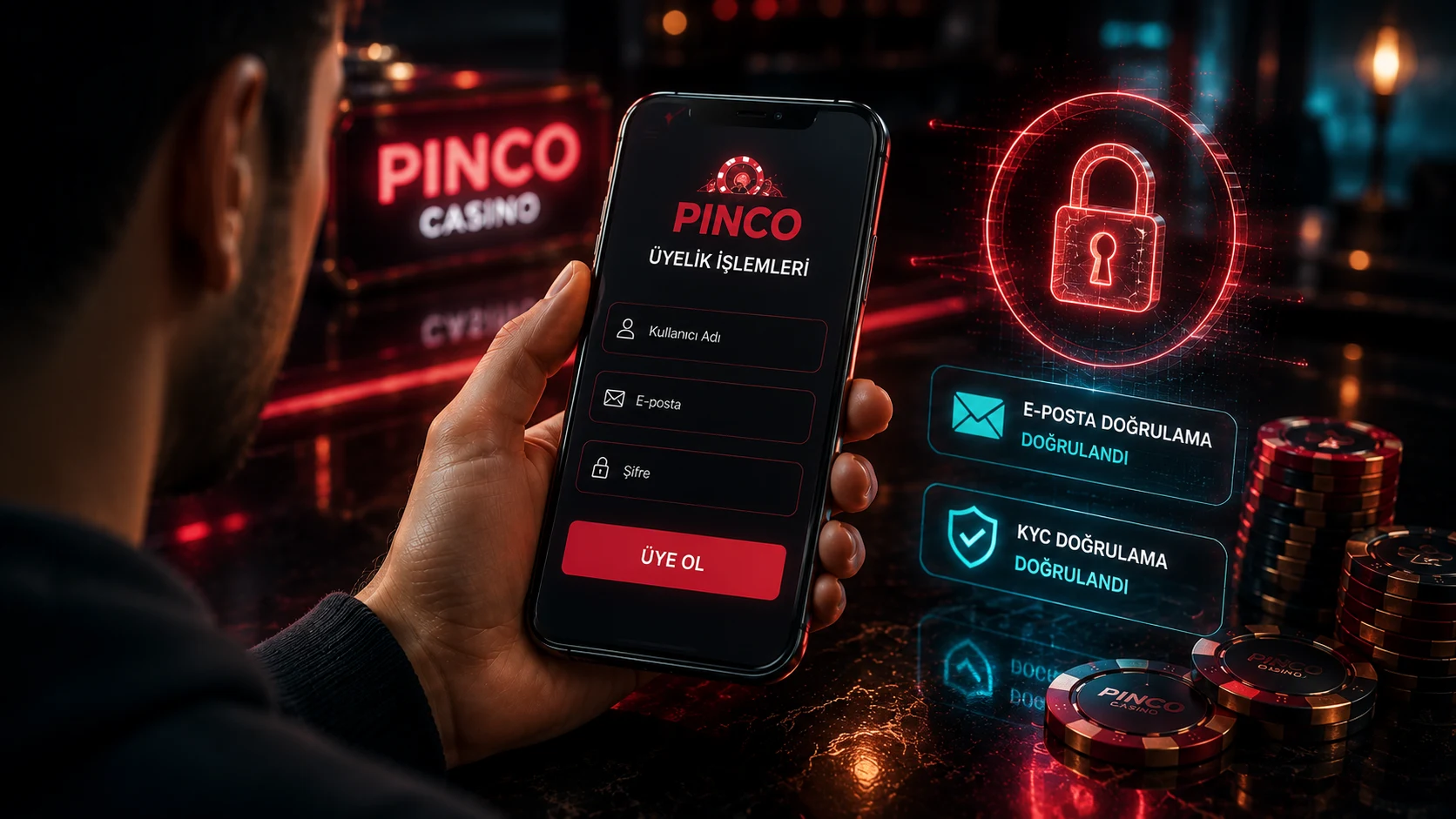 Pinco üyelik formunda hesap oluşturma ve doğrulama adımları